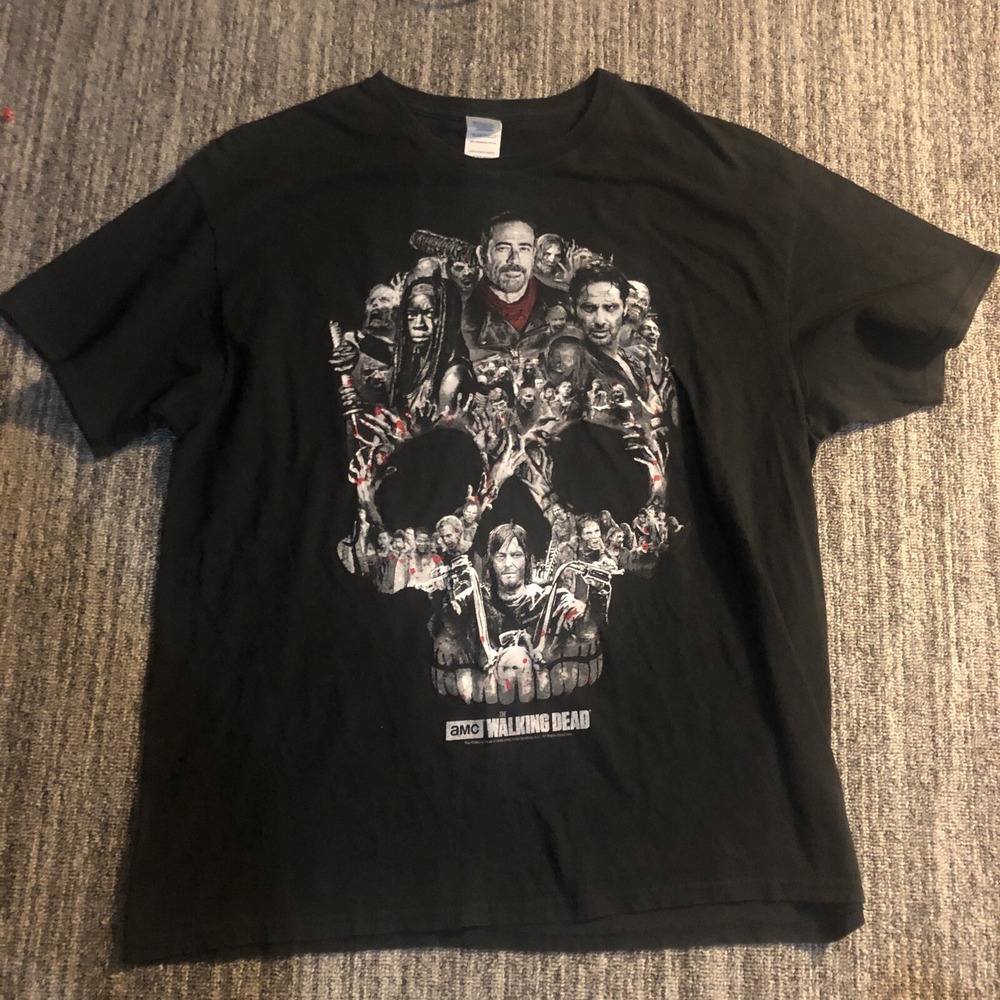 The Walking Dead AMC T Shirt Adult Extra Large Black Zombie Skull Preowned